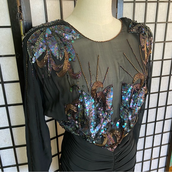 80'S CASADEI Ruched Beaded & Sequined Party Dress Size 4 - Picture 9 of 15